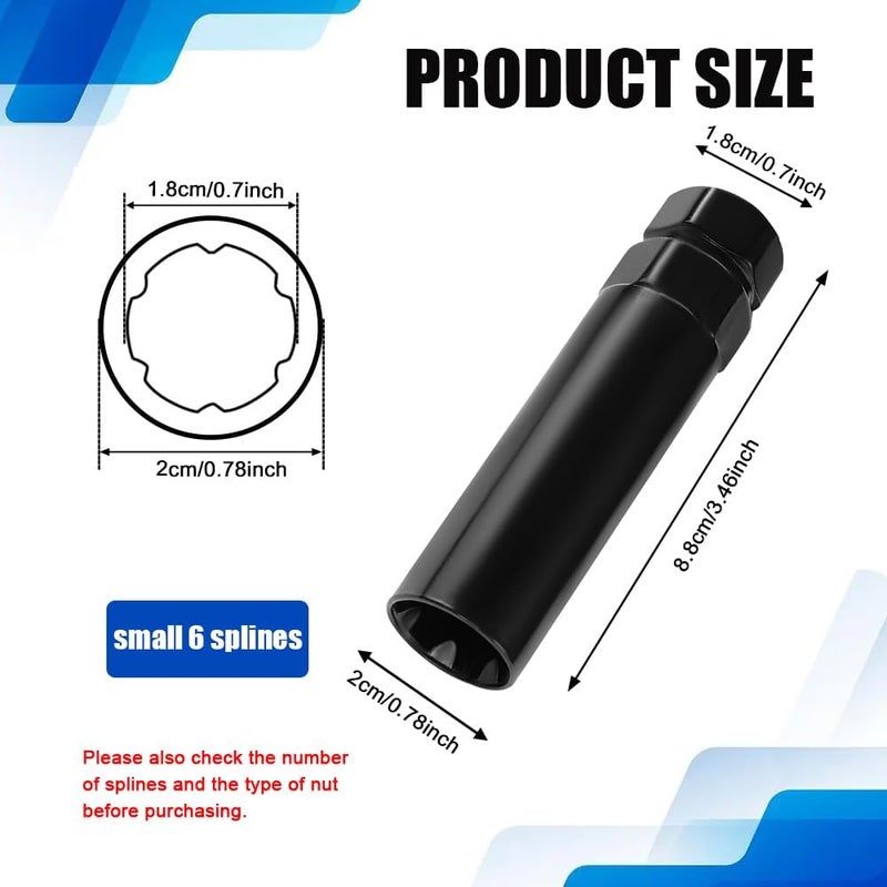 PACLVIO Small 6 Spline Lug Nut Socket, Wheel Lock Key Replacement for Six-Spline Wheel Lock Lug Nuts, Wheel Lock Removal Tool for 19 mm(3/4 Inch)&21 mm(13/16 Inch) Hex Socket Wrench (Small 6 Spline) - Image 2